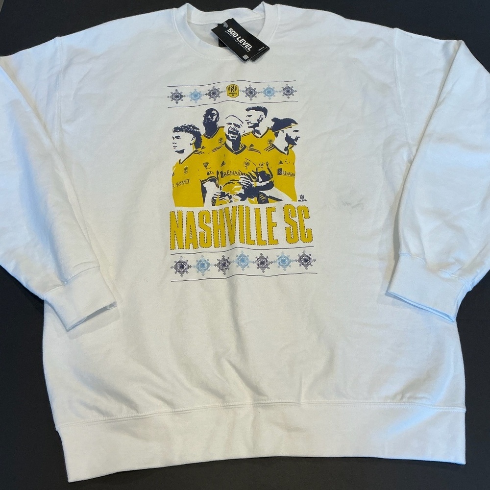 Nashville SC Holiday ’23 White Graphic Crewneck Sweatshirt Size L NWT - Picture 2 of 11